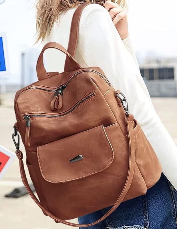 Bolsa Backpack Pink Brule De Cuero Para Mujer image number null