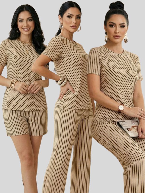 Conjunto 3 Piezas Blusa Casual Con Short Y Pant... image number null