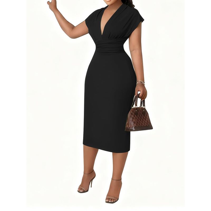 Vestido Ulovmi Midi Bodycon Cuello En V Mangas ... image number null