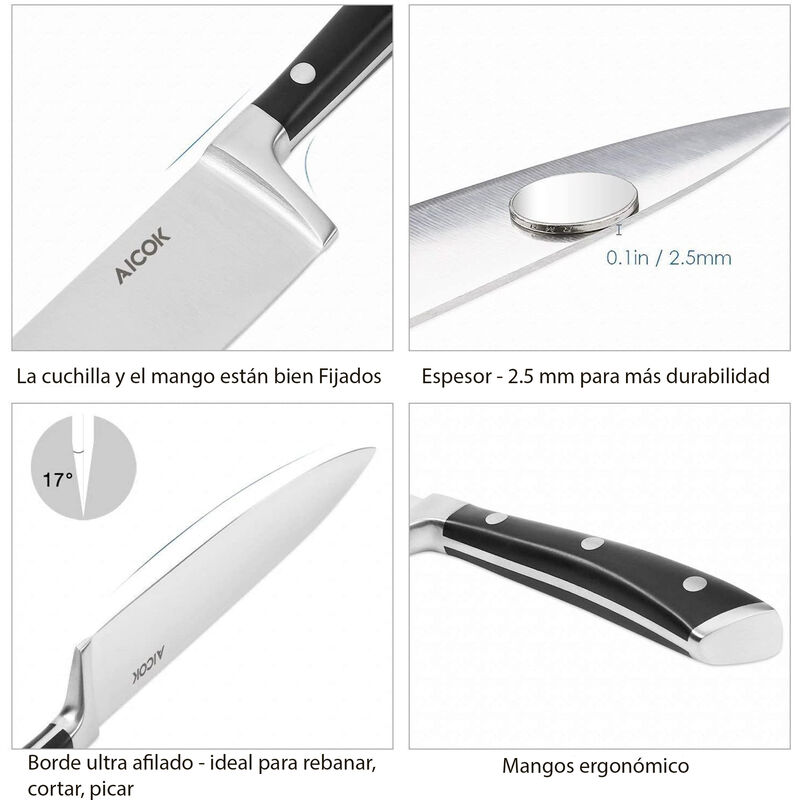 Juego de cuchillos Aicok 6 Pzas de Acero Inox c... image number null