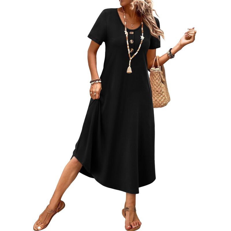 Vestido Midi Negro OFEEFAN Talla L con Bolsillo... image number null