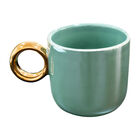 Taza Cer&aacute;mica Ideen 250 Ml Verde Menta Con Asa Redonda Dorada
