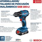 Rotomartillo Bosch 18v 1/2" Gsb 185 Li Inal&aacute;mbrico Con 1 Bater&iacute;a Profesional Modelo Gsb 185-li