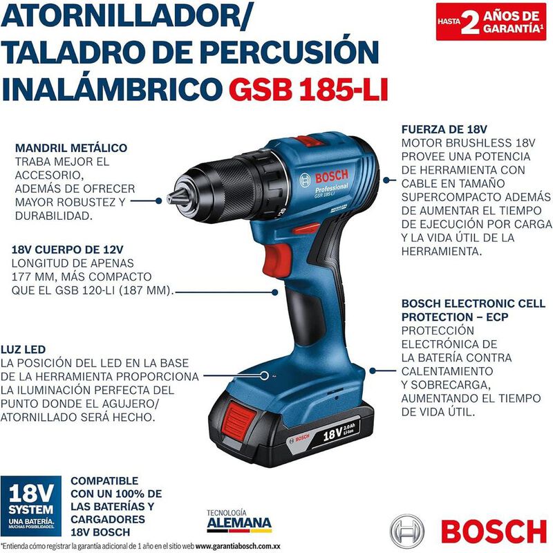 Rotomartillo Bosch 18v 1/2" Gsb 185 Li Inal&aacute;mbr... image number null