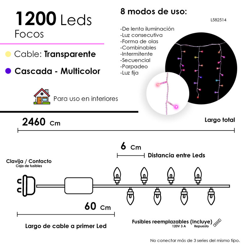 Serie tipo Cascada Luces LED Multicolor 1200 fo... image number null
