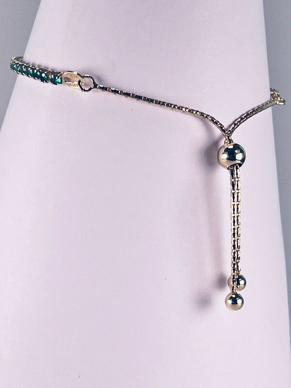 Pulsera De Plata Dorada Con Piedras Verdes image number null