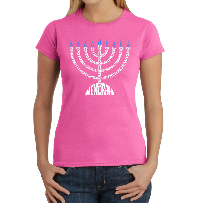 Camiseta Word Art Para Mujer - Menorah- Rosa image number null