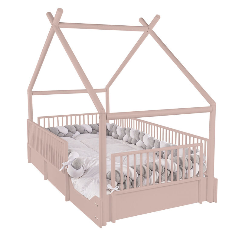 Cama Moderna Montessori de Madera con Barandale... image number null