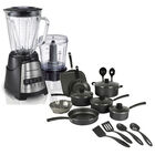 Kit Tramontina Primaware 18pz Negro + Licuadora Y Procesador Hamiltonbeach Negro