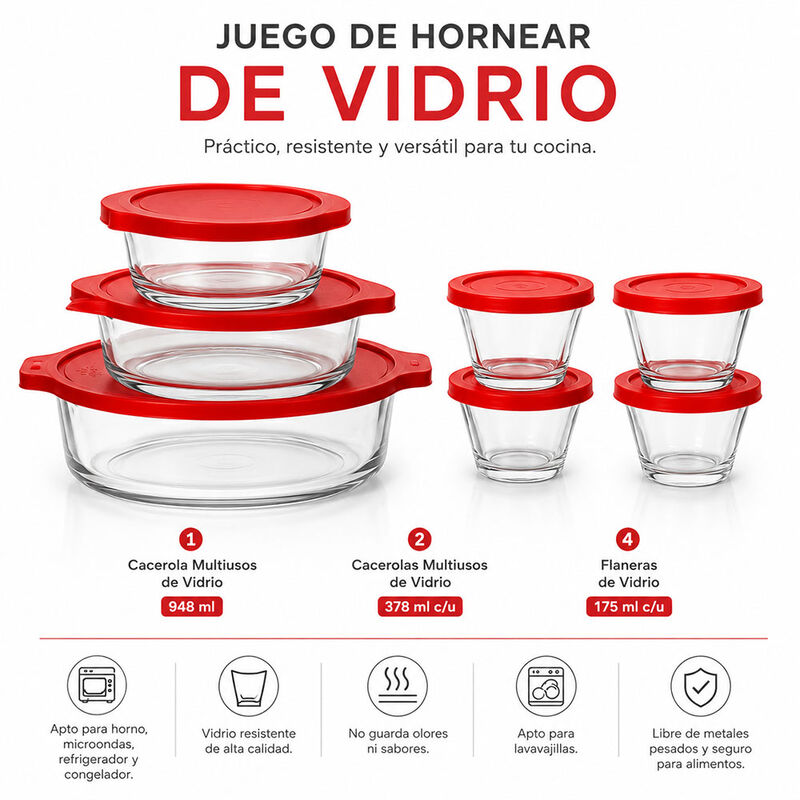 Juego De 7 Piezas  Para Hornear Con Tapa Ideale... image number null
