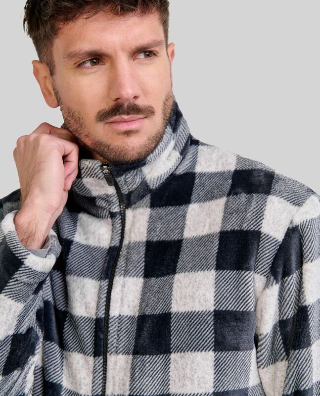 Bata de Hombre con Cremallera de Cuadros Negros... image number null