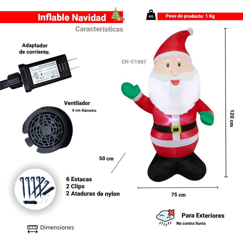 Santa Claus Inflable de 120 CM, Inflable con LE... image number null