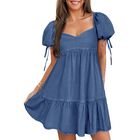 Vestido Mini Denim Azul Potili Mangas Abullonadas