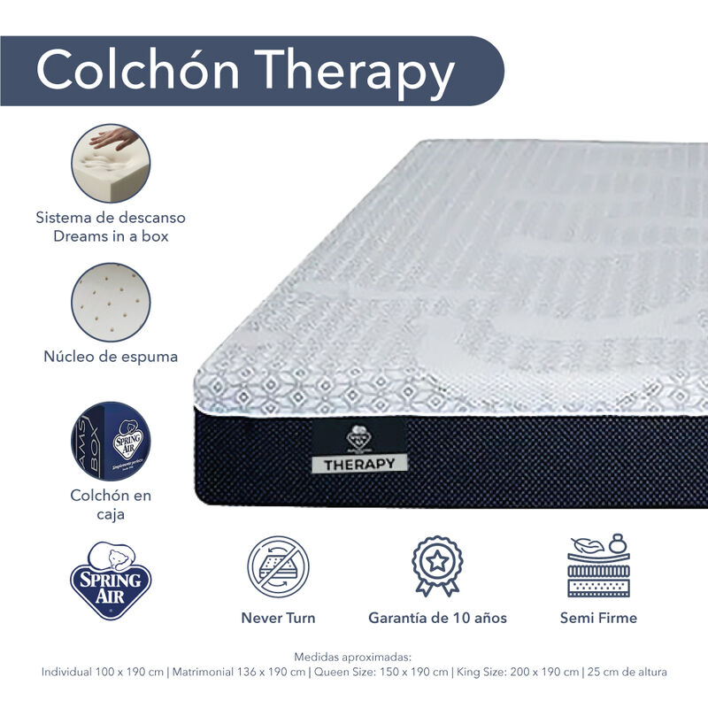 Colch&oacute;n Matrimonial Therapy + Almohadas Royal T... image number null