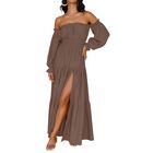 Vestido Zesica Boho Manga Larga Caf&eacute; Talla Extra Grande