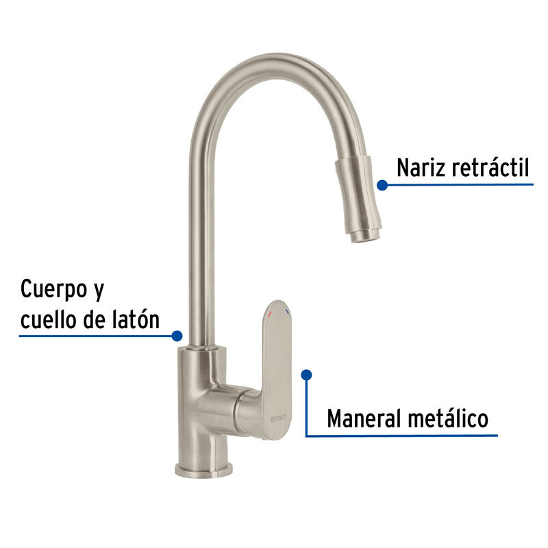 Mezcladora Sat&iacute;n Nariz Retr&aacute;ctil para Fregadero... image number null