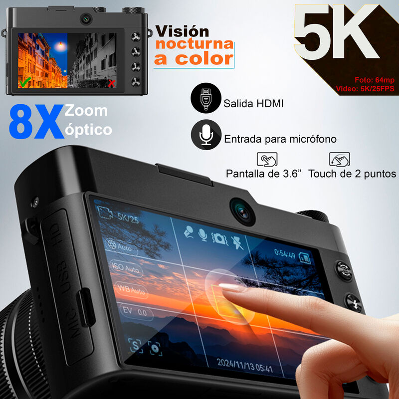 C&aacute;mara Digital Vak Pro 209 Selfie 5k Visi&oacute;n Noc... image number null