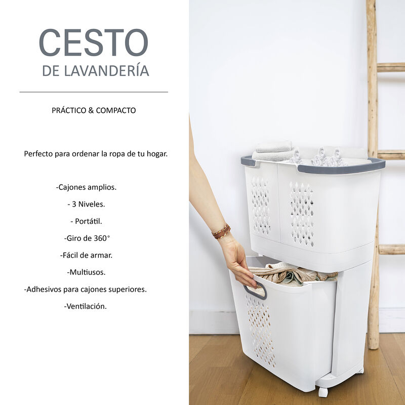 Cesto para Ropa 3 Cestas Desmontables Pl&aacute;stico ... image number null