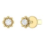 Broqueles De Oro Amarillo 14k Con 13pts De Diamante