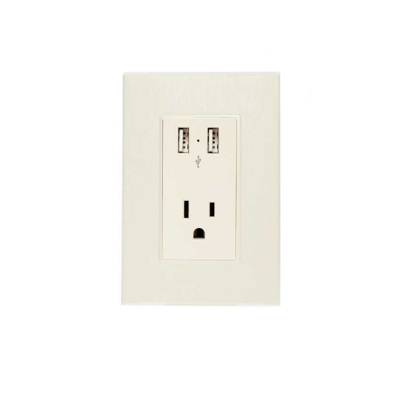 Placa con Contacto y 2 tomas USB color Marfil i... image number null