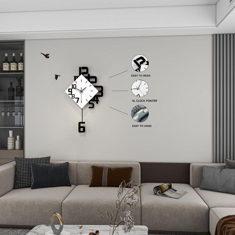 Reloj De Pared Yijidecor 30x50 Cm Negro De Made... image number null