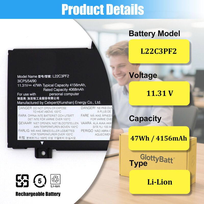 Bater&iacute;a Glottybatt L22d3pf2 47wh Lenovo V14/v15 image number null