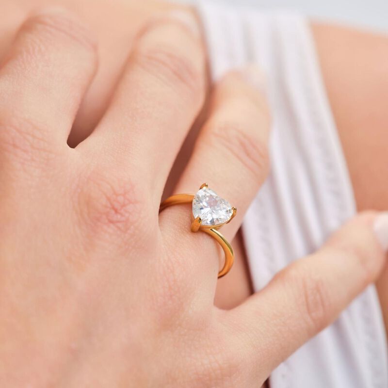 Anillo De Compromiso Luckyly Aida Ba&ntilde;o De Oro R... image number null