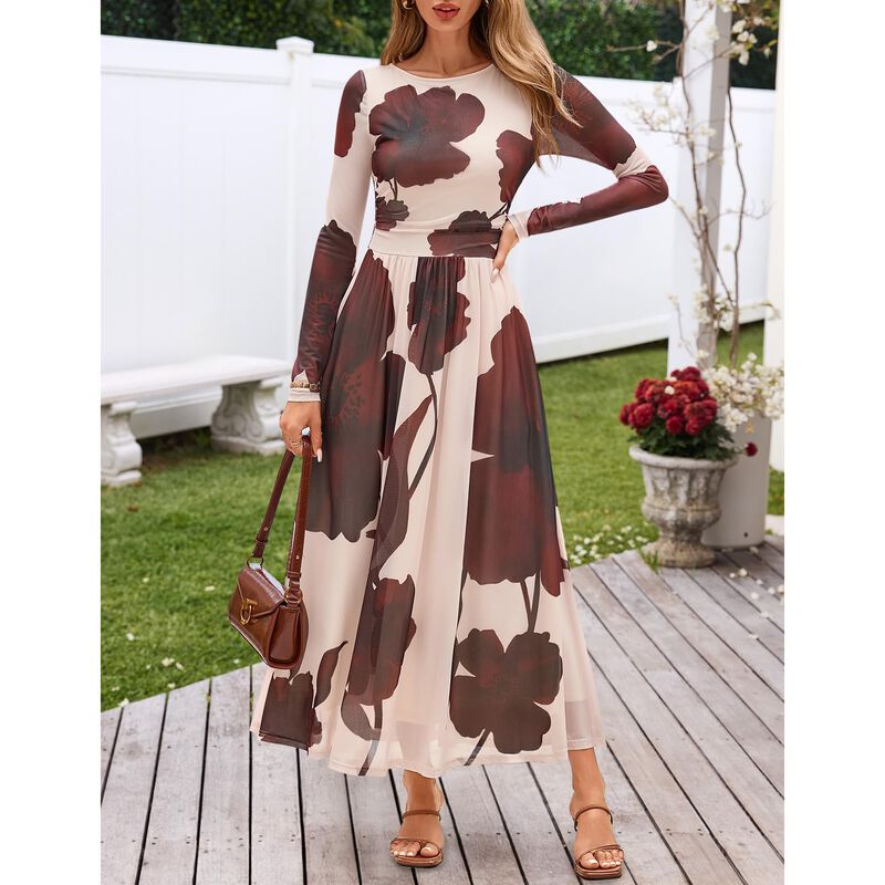 Vestido Merokeety Manga Larga Floral Maxi Talla... image number null