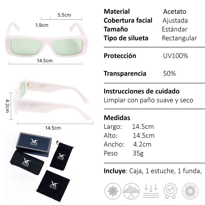 Lentes De Sol Xolek 114 Acetato Cr39 Rectangula... image number null