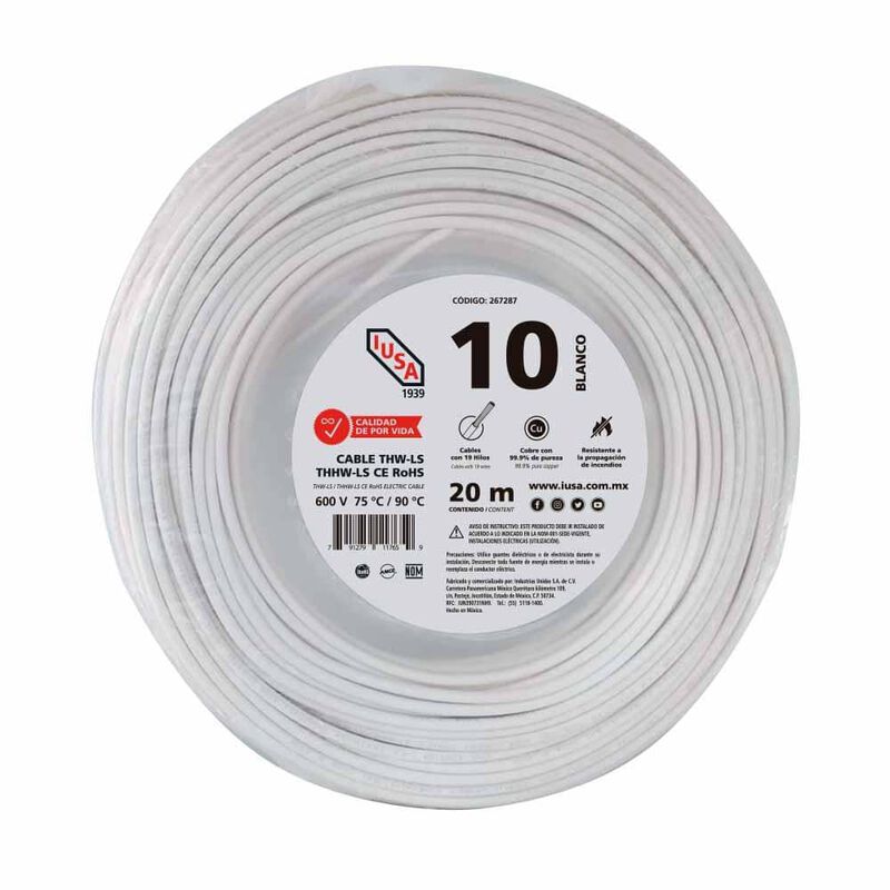 Cable Thhw-ls Rohs Calibre 10 Awg Blanco 20m image number null