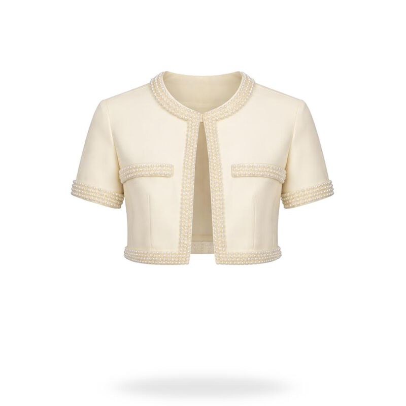 Blazer Crop Con Aplicaci&oacute;n De Perlas image number null
