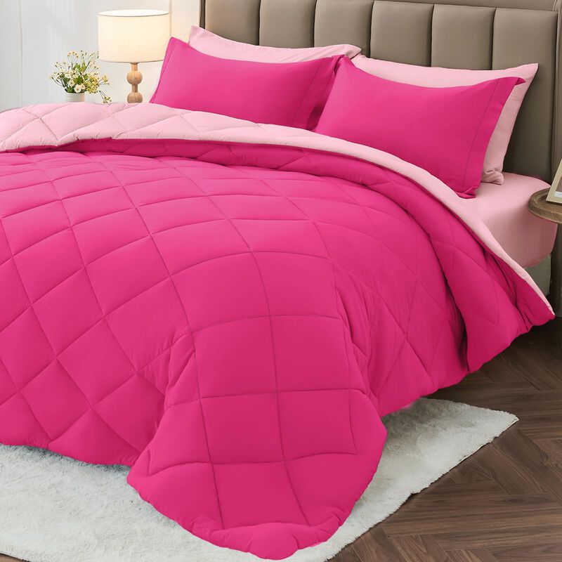Juego De Cama Muxhomo Full Rosa Intenso Y Rosa ... image number null