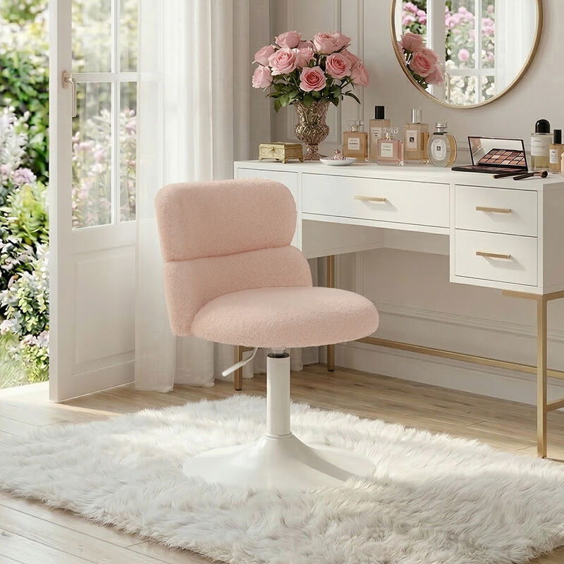 Silla Giratoria Ajustable Rosa Con Tela Borrega... image number null