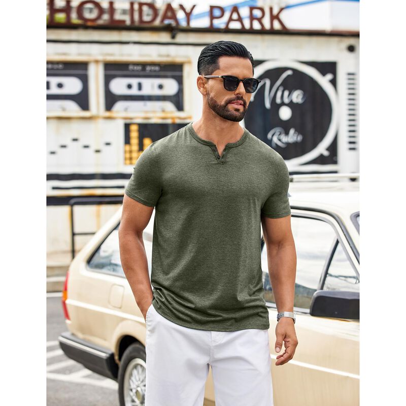 Camiseta Coofandy Cuello V 2 Botones Verde Mili... image number null