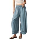 Pantalones Puwei Corte Corto Pierna Ancha con Dobladillo de Encaje Azul Polvoriento Talla S