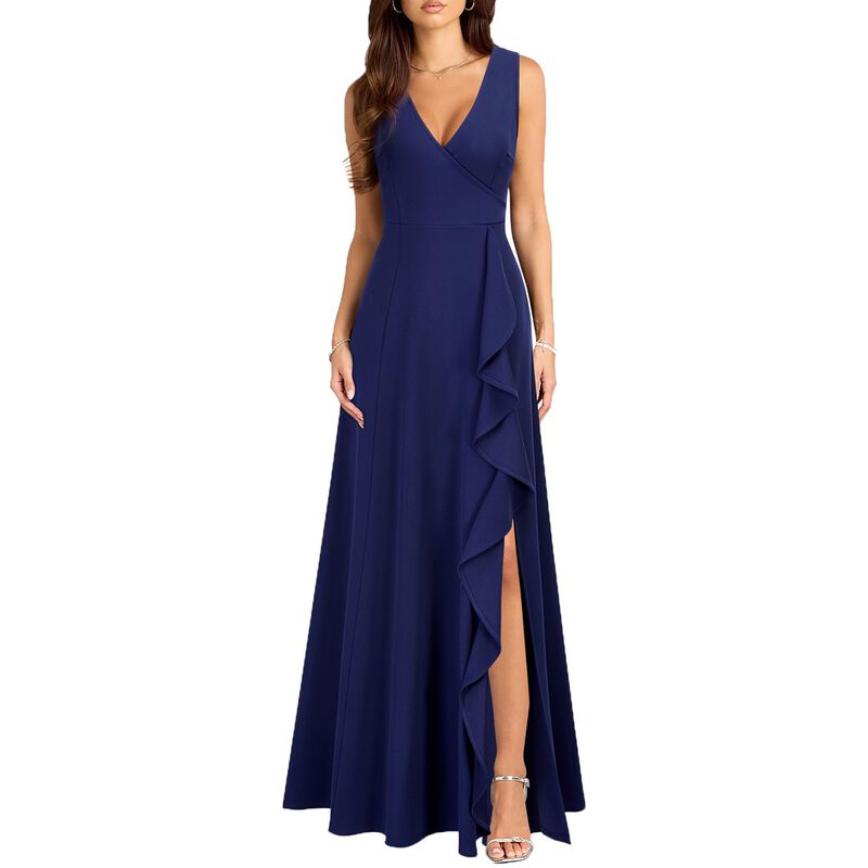 Vestido Mushare Cuello En V Largo Azul Marino V... image number null