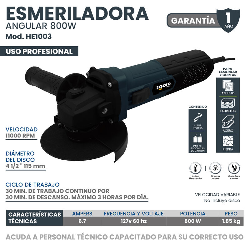 Esmeriladora Angular IGOTO PRO 800W HE1003 image number null