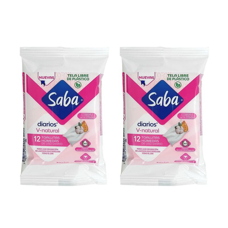 Saba Pack 2 Paq. Toallitas H&uacute;medas V-natural 12... image number null