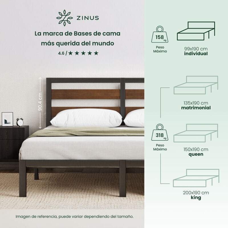 Zinus Shen | Base De Cama Con Cabecera Met&aacute;lica... image number null