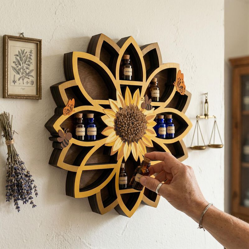 Estante Fnydox de madera 32 cm con girasol y es... image number null