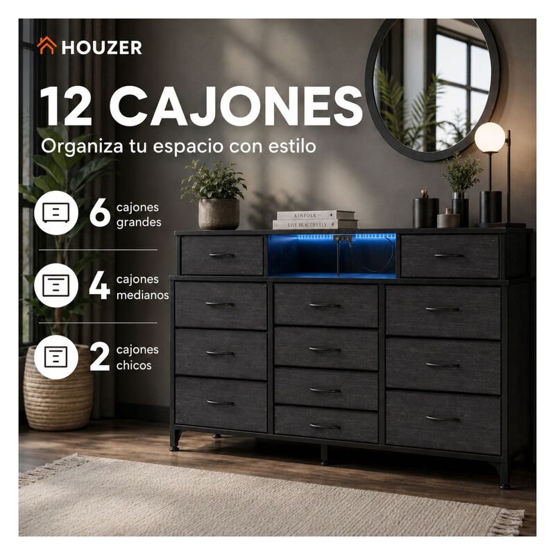 Comoda Cajonera 12 Cajones Tela Enchufes Usb Lu... image number null