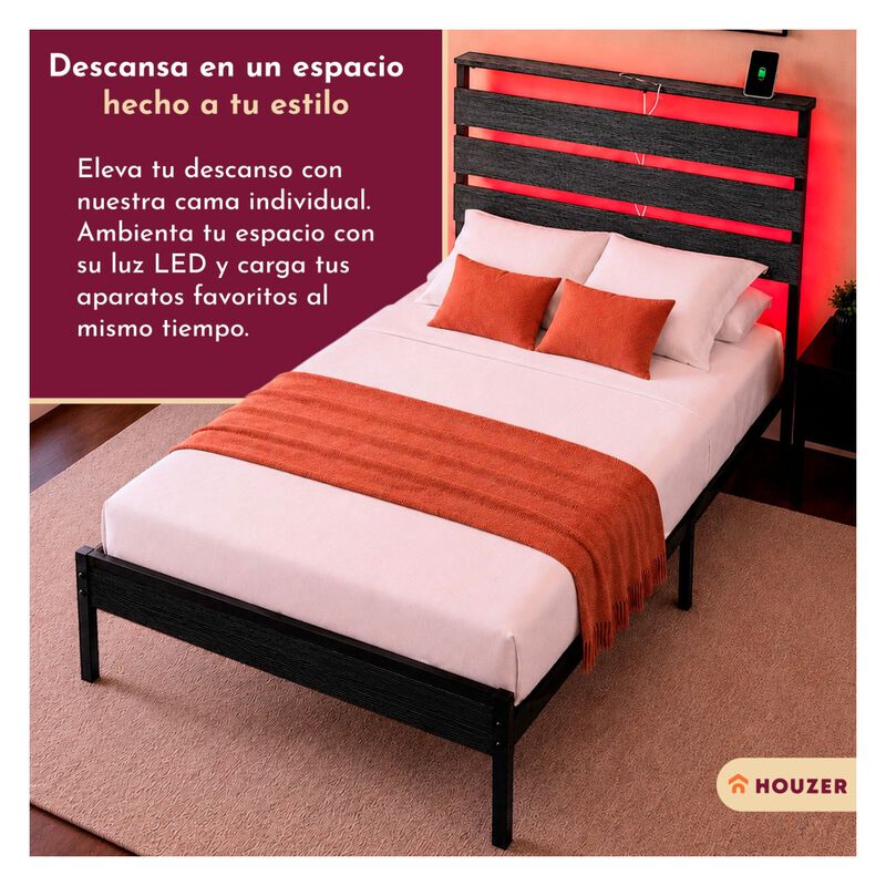 Base Cama Individual Moderna Luz Led Usb C Refo... image number null