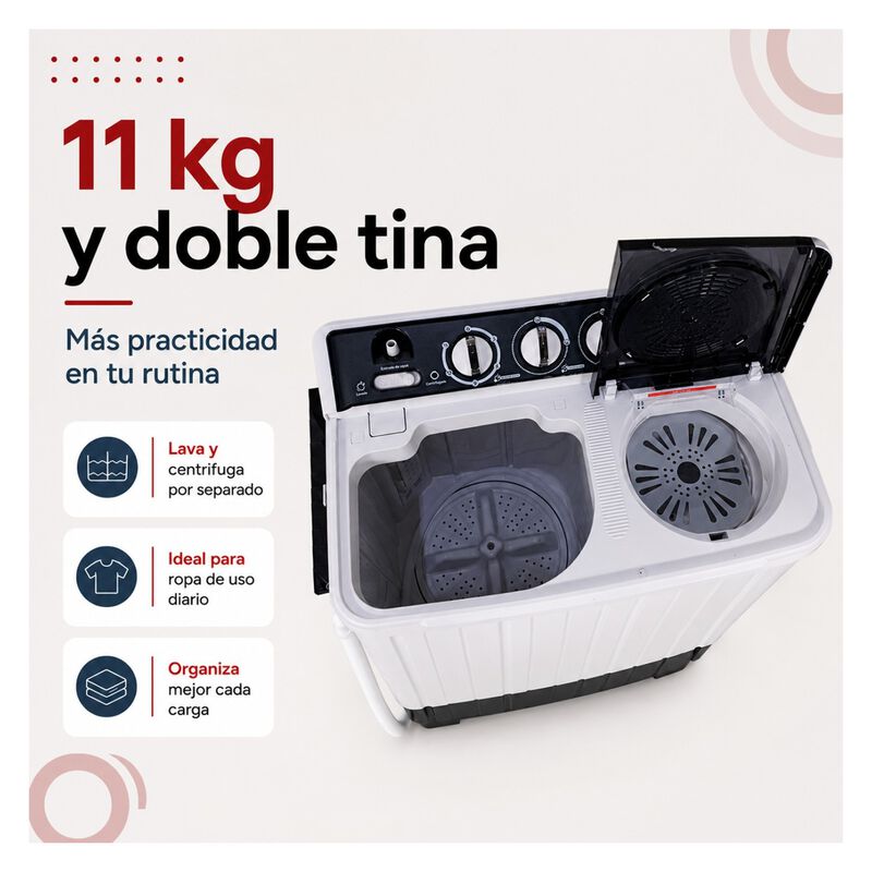 Lavadora Semiautom&aacute;tica 2 Tinas 11 Kg Centrifug... image number null