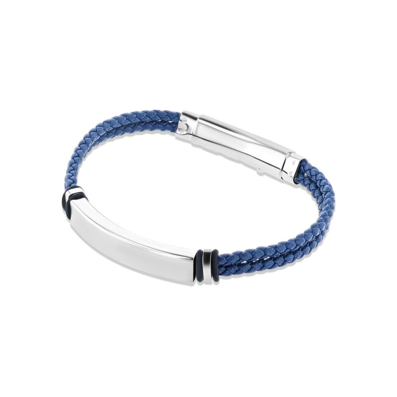 Pulsera De Piel Color Azul Con Placa De Acero I... image number null