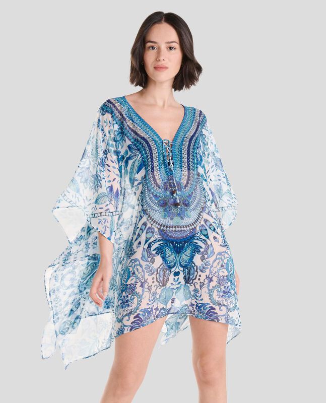 Kaftan con Pedrer&iacute;a Estampado Azul image number null