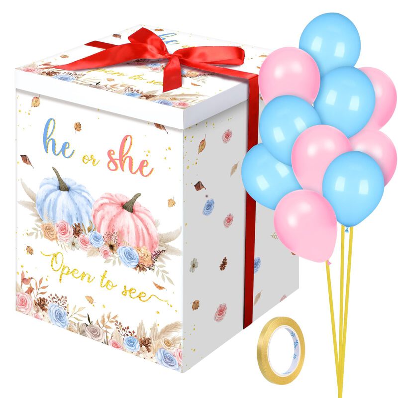 Caja De Revelaci&oacute;n De Calabaza Con Globos Hungd... image number null