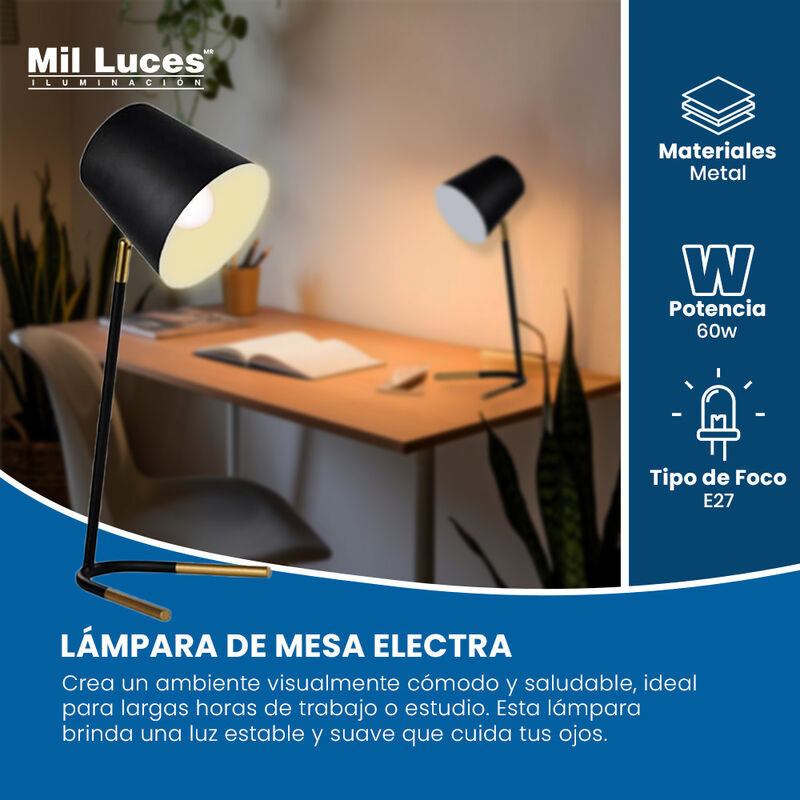 L&aacute;mpara de Escritorio MIL LUCES ELECTRA Negra M... image number null