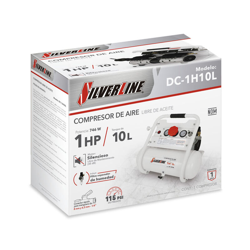 Compresor Libre de Aceite Silverline  1 HP Tanq... image number null