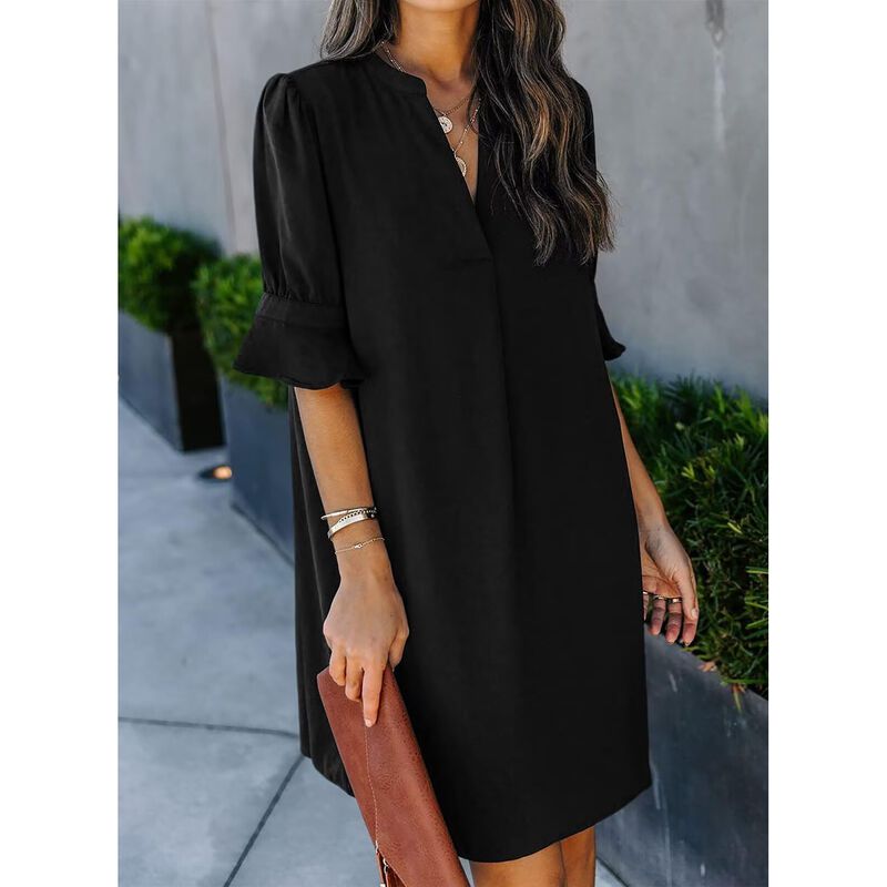Vestido Jocafiye Negro Escote V Mangas Cortas X... image number null