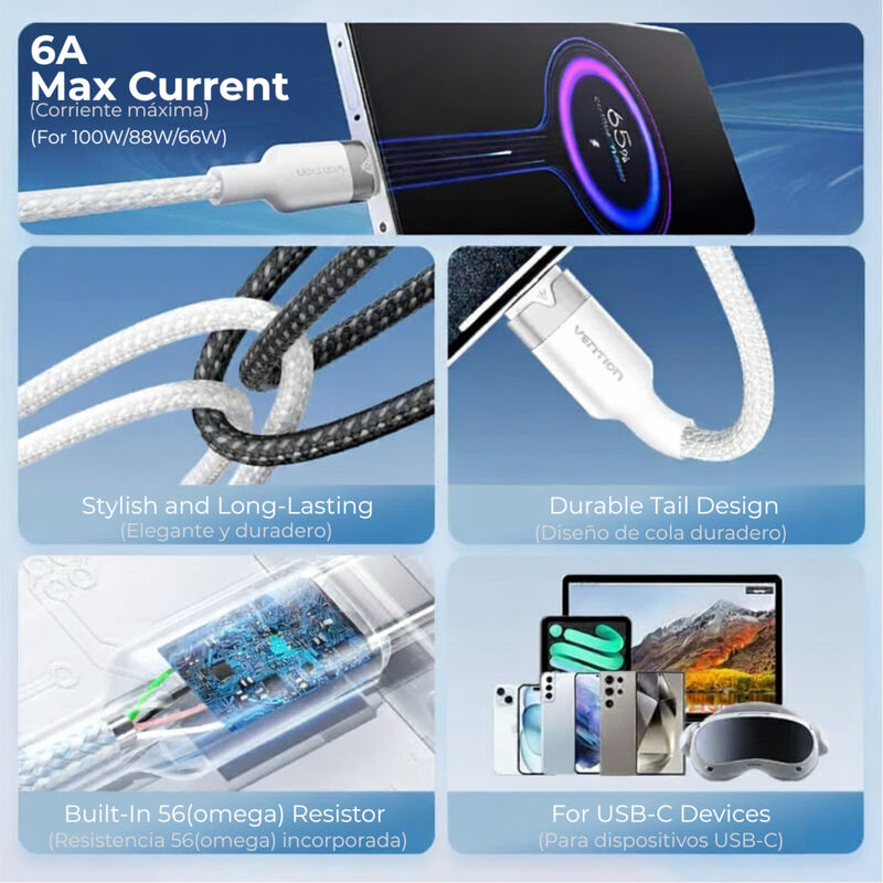 Cable USB-A/USB-C VENTION 2 M 100 W (6A) Trenza... image number null